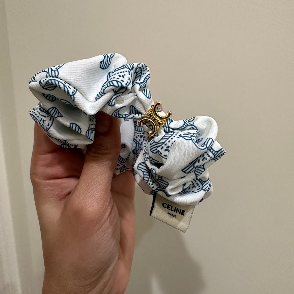 Celine print scrunchie blue white hair tie